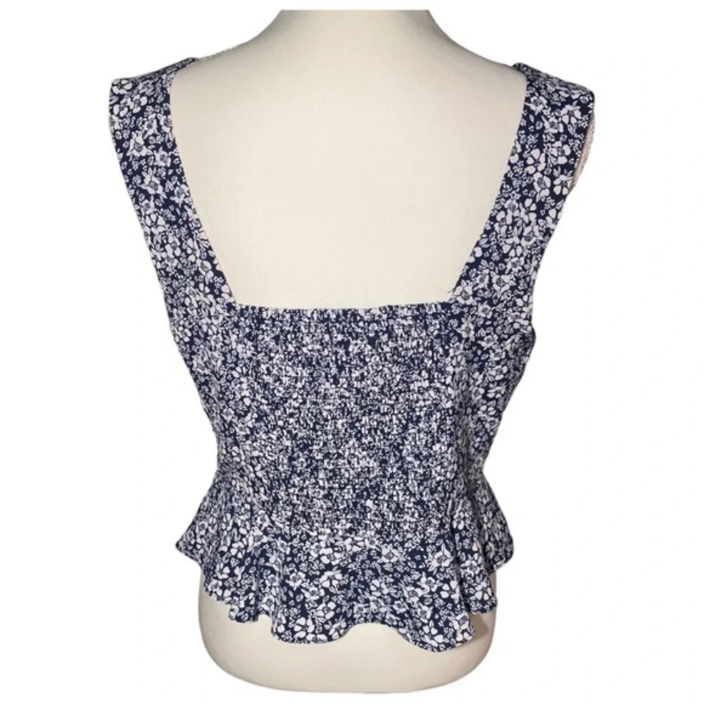 Gianni Bini‎ Floral Tie Front Peplum Top Navy White Sleeveless Size 12